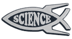 Christenfisch mit Raketenflossen und Schriftzug "Science"